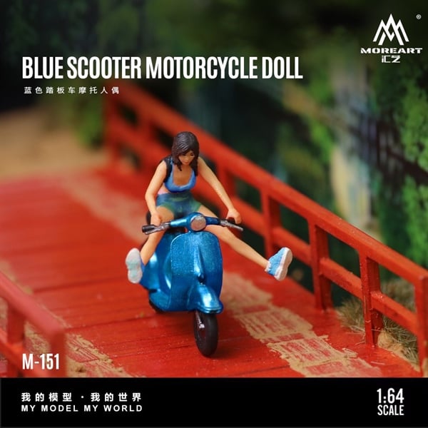  Mô hình nhân vật figure kèm xe mô tô Blue scooter tỉ lệ 1:64 MoreArt MO222151 
