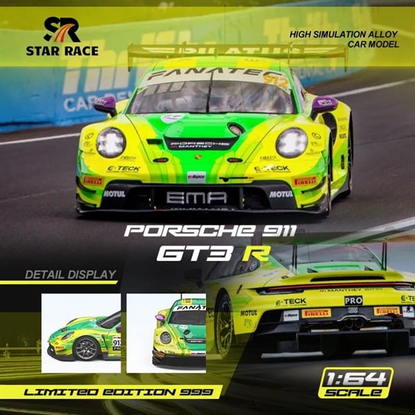  Mô hình xe Porsche 911 GT3 Green and Yellow tỉ lệ 1:64 Star Race SR64040 