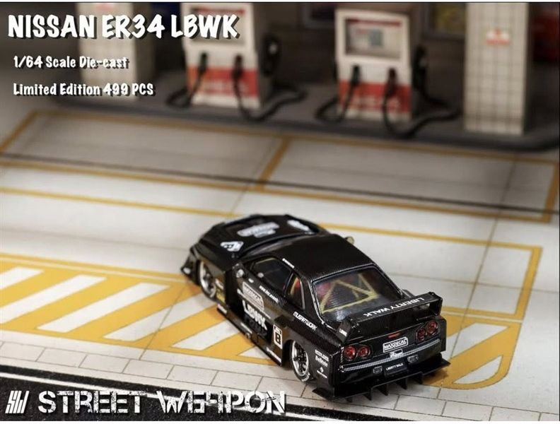  Mô hình xe Nissan ER34 LBWK Black Carbon Special Edition tỉ lệ 1:64 Street Weapon SW64232 