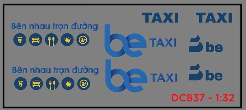  Decal UV độ xe dịch vụ - thương mại Be taxi cho xe trắng tỉ lệ 1:32 có keo sẵn lột dán DC837 