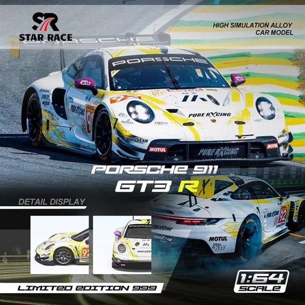  Mô hình xe Porsche 911 GT3 Yellow and White tỉ lệ 1:64 Star Race SR64039 