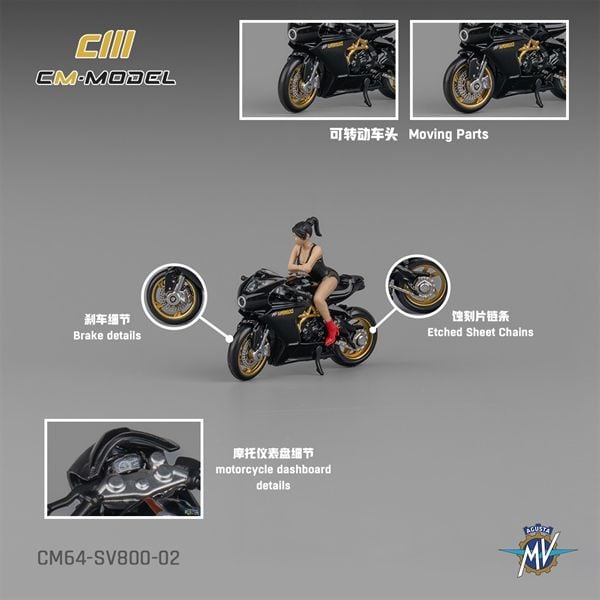  Mô hình xe mô tô MV Agusta SV800 Black with showgril đánh lái được tỉ lệ 1:64 CM model CM64-SV800-02 