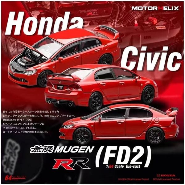  Mô hình xe Honda Civic Type-R FD2 Mugen RR tỉ lệ 1:64 Motorhelix OT64269 