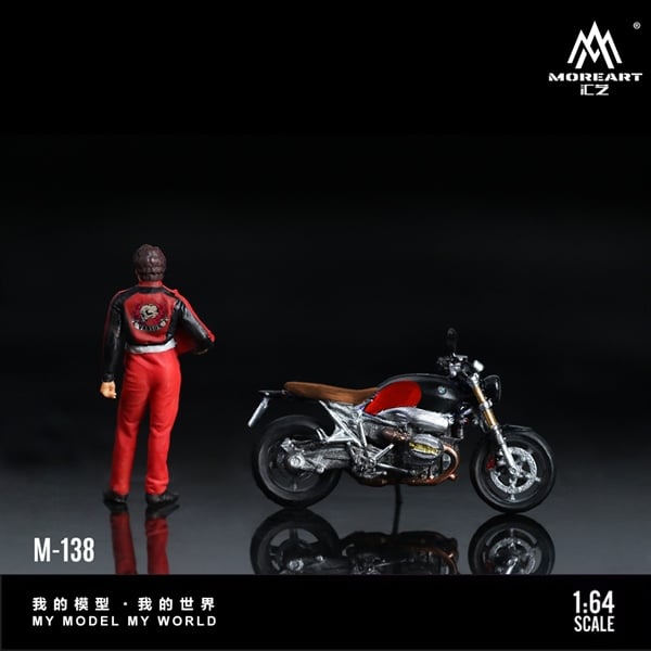  Mô hình nhân vật figure và xe BMW R Nine T red motorcycle doll tỉ lệ 1:64 MoreArt MO222138 