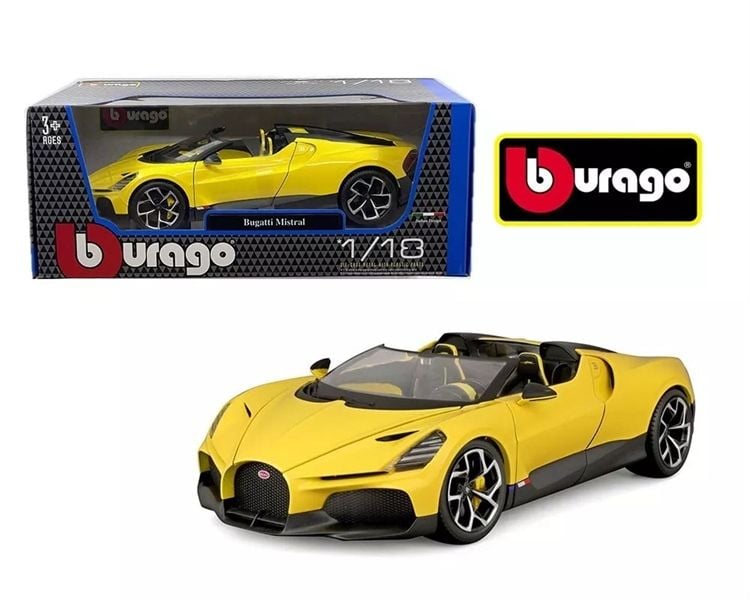  Mô hình xe Bugatti Mistral Yellow open top full open - đánh lái được tỉ lệ 1:18 Bburago18-11051 OT18008 