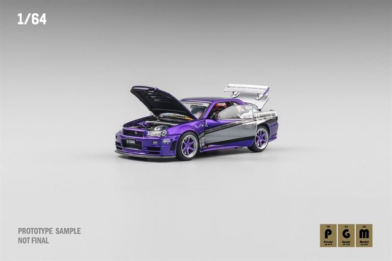  Mô hình xe Nissan Skyline R34 Z-Tune - Candy Purple Sliver HEC 2025 giới hạn 999pcs tỉ lệ 1:64 PGM OT64283 
