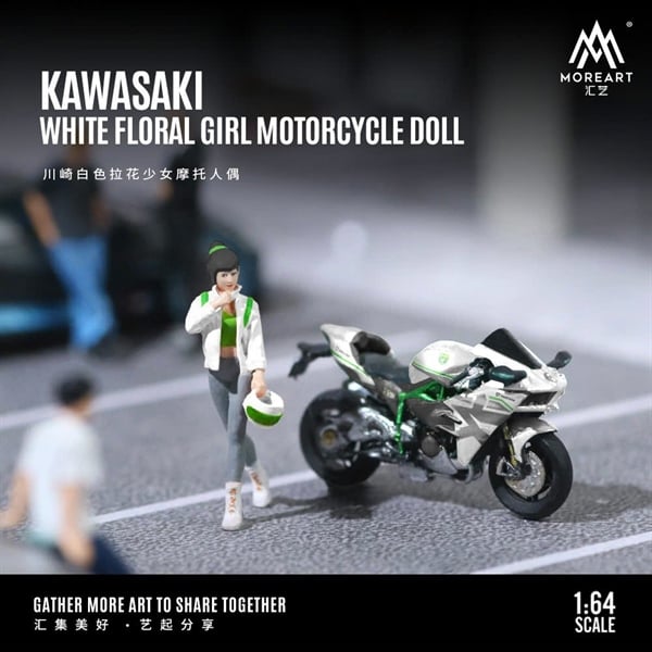  Mô hình nhân vật và mô tô Kawasaki White Floral Girl Motorcycle figure Set tỉ lệ 1:64 modernart More art MO222097 