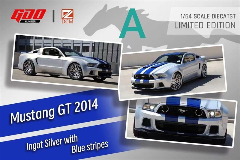  Mô hình xe Ford Mustang GT 2014 with stripes limited edition tỉ lệ 1:64 GDO hunter x DCM OT64141 