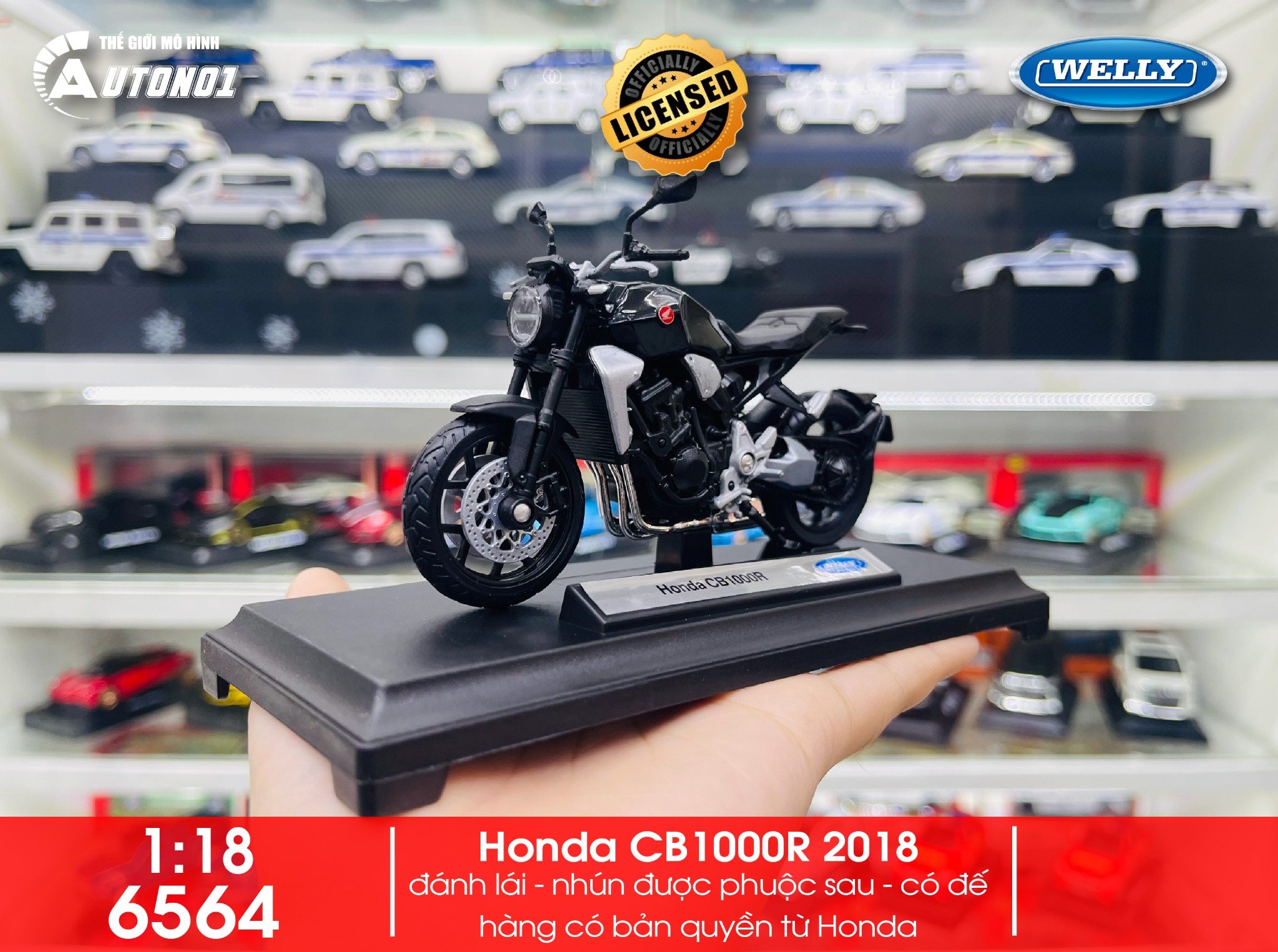  Mô hình xe Honda CB1000R 2018 black 1:18 Welly 6564 