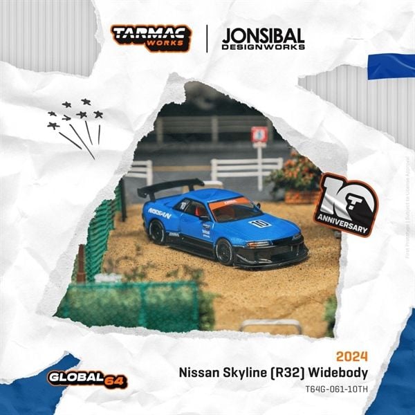  Mô hình xe Nissan Skyline (R32) Widebody – Designed by Jon Sibal 10th Anniversary tỉ lệ 1:64 Tarmac Works x GLOBAL64 T64G-061-10TH 