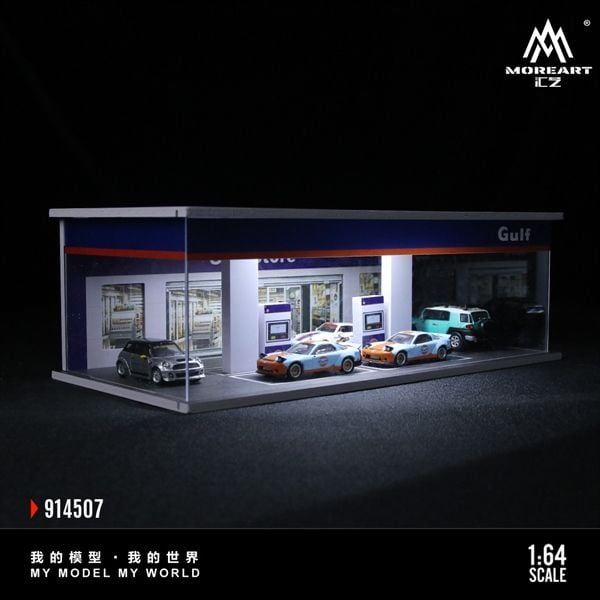  Hộp trưng bày mô phỏng trạm xăng dầu Gulf Oil có đèn - mica bảo vệ tỉ lệ 1:64 MoreArt MO914507 