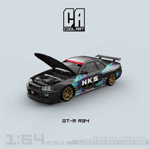  Mô hình xe Nissan GT-R R34 Open Cover HKS Coating Simulation tỉ lệ 1:64 COOL ART CA646313 