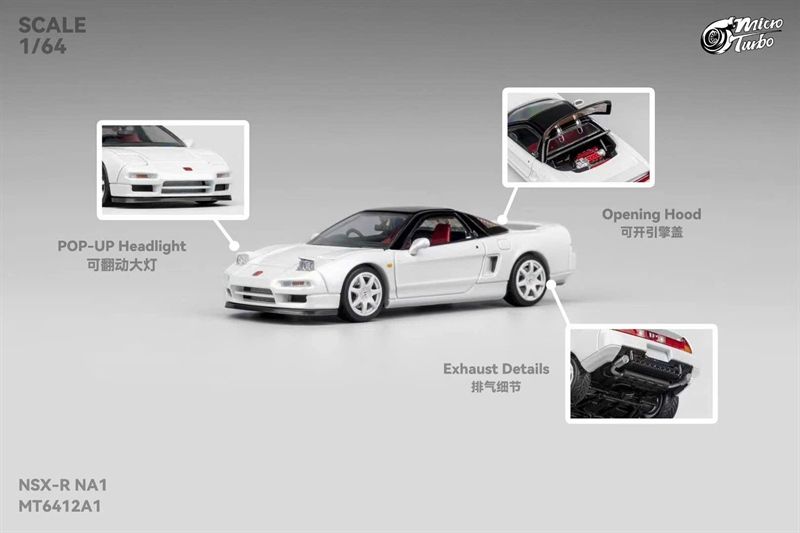  Mô hình xe Honda NSX-R NA1 Type R white mở được nắp máy sau tỉ lệ 1:64 Micro Turbo MT6412A1 