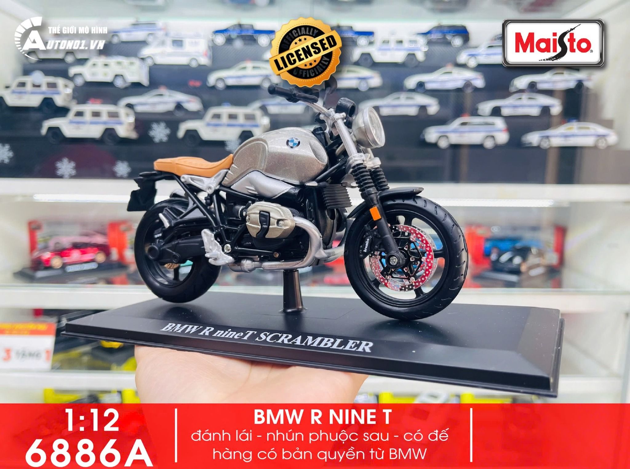  Mô hình xe Bmw r nine t scrambler 1:12 Maisto 6886 