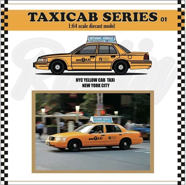  Mô hình xe Rollin Ford Crown Victoria NYC Yellow Cab TAXI NEW YORK CITY tỉ lệ 1:64 OT64132 