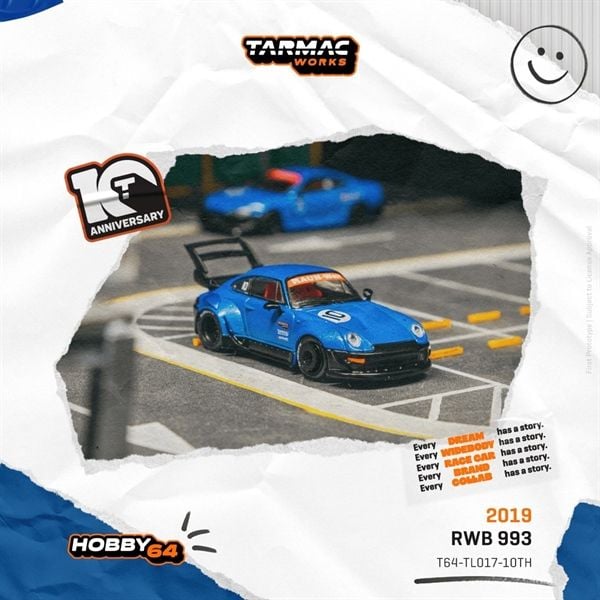  Mô hình xe RWB 993 10th Anniversary tỉ lệ 1:64 Tarmac Works x HOBBY64 T64-TL017-10TH 