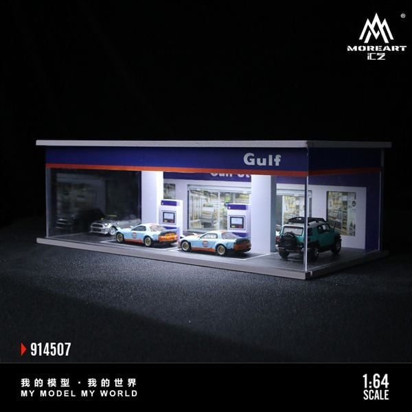  Hộp trưng bày mô phỏng trạm xăng dầu Gulf Oil có đèn - mica bảo vệ tỉ lệ 1:64 MoreArt MO914507 