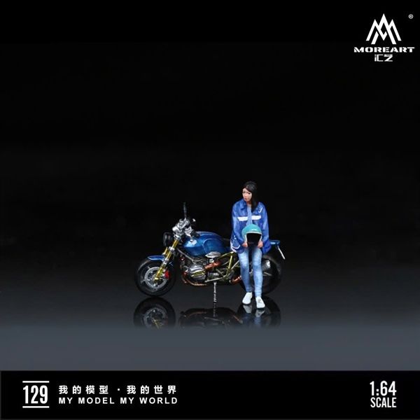  Mô hình nhân vật và mô tô BMW R nineT Blue Motorcycle Pretty Girl Simulation Resin Model tỉ lệ 1:64 More Art MO222129 