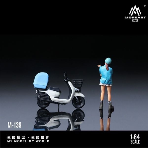  Mô hình nhân vật figure và xe White-Blue Motorcycle Figure tỉ lệ 1:64 MoreArt MO222139 