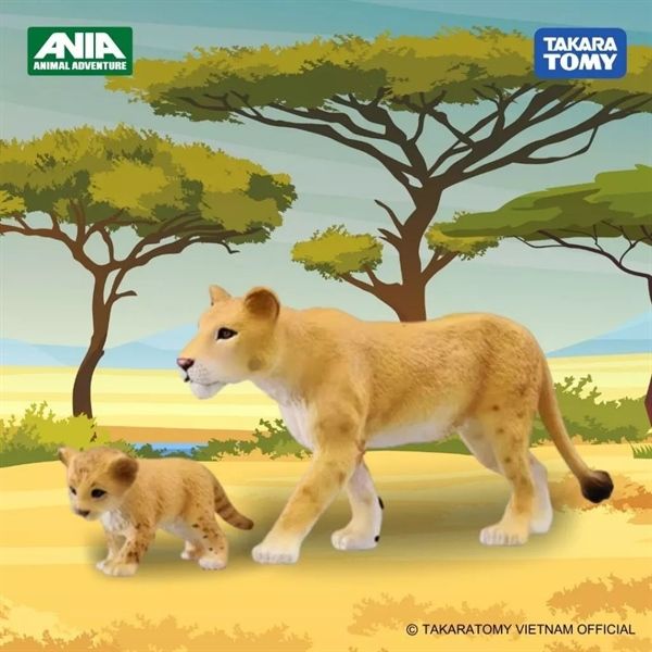  Mô hình động vật hoang dã cặp sư tử mẹ - con Lioness (With kid) ANIA AS-17 Takara Tomy 832010 