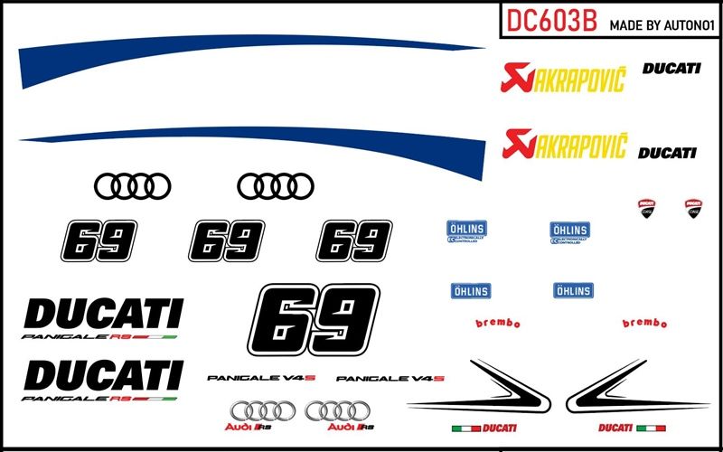 DECAL NƯỚC ĐỘ DUCATI PANIGALE V4S - AUDI RS TỈ LỆ 1:12 AUTONO1 DC603B