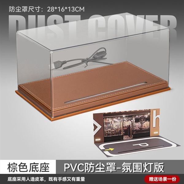  Hộp mica trưng bày đế da có đèn kèm dây sạc phông nền 28x16x13cm ô tô 1:24 mô tô 1:12 Chezhi PK401 