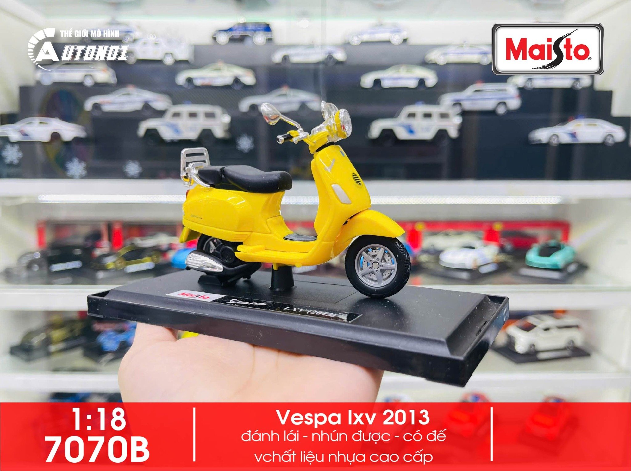  Mô hình xe Vespa lxv 2013 yellow 1:18 Maisto 7070B 