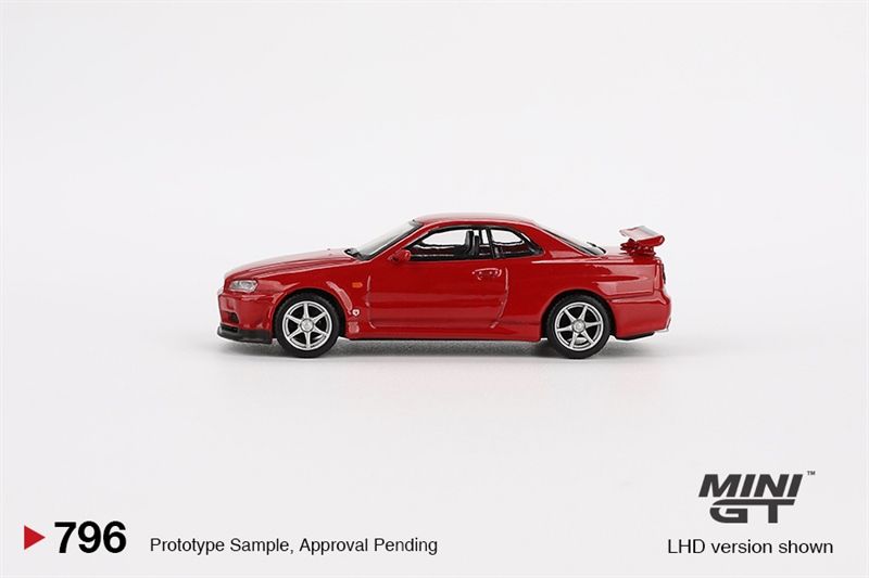  Mô hình xe Nissan Skyline GT-R (R34) V-Spec Active Red tỉ lệ 1:64 MiniGT bản card MGT00796-BL 