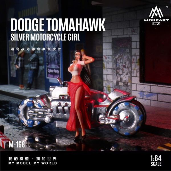  Mô hình nhân vật nữ và xe mô tô Dodge Tomahawk Silver Motorcycle Girl Figure resin tỉ lệ 1:64 MoreArtMO222168 