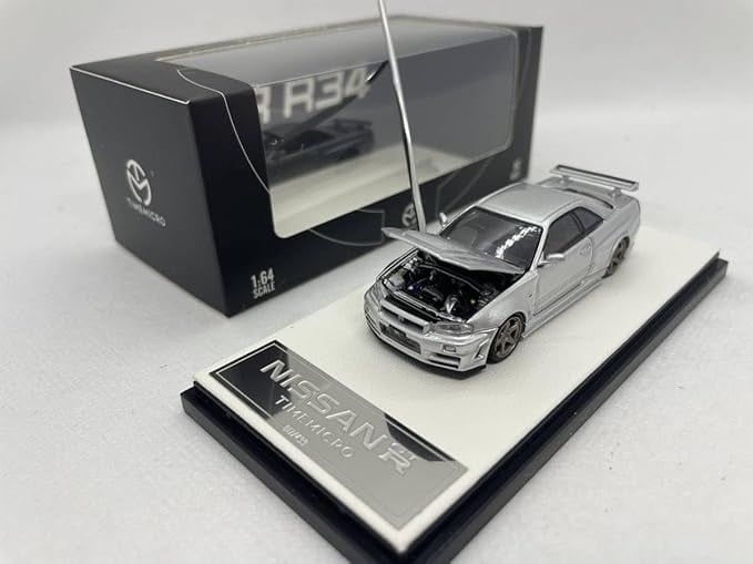  Mô hình xe Nissan GTR R34 Z-Tune Diecast-Openable Hood 1:64 Time Micro (Silver) TM643403 