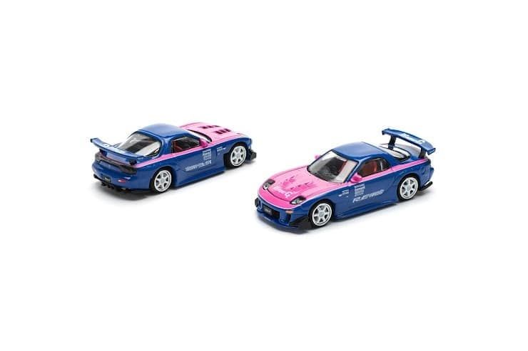  Mô hình xe Mazda RX7 Re-Amemiya - blue/pink tỉ lệ 1:64 Poprace PR640240 