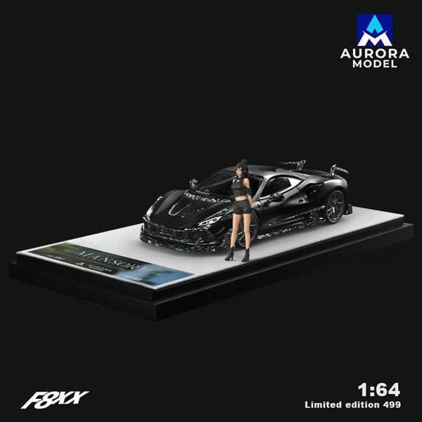  Mô hình xe Ferrari F8 Tributo Mansory F8XX black carbon fiber limited to 499pcs tỉ lệ 1:64 Aurora model AM646514 