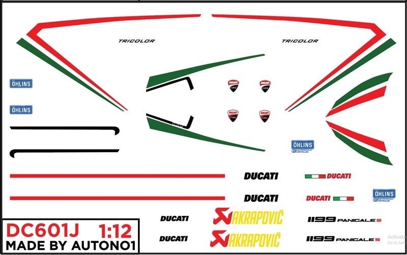  Decal nước độ Ducati Panigale 1199 Tricolor 1:12 Autono1 DC601j 