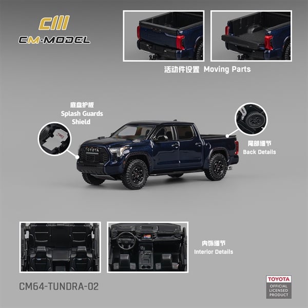  Mô hình xe bán tải Toyota Tundra Metallic blue mở được nắp thùng sau tỉ lệ 1:64 CM model CM64-TUNDRA-02 