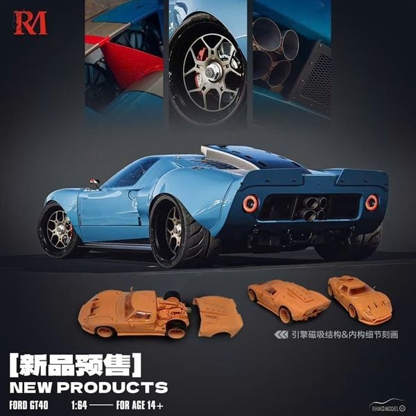  Mô hình xe đua Ford GT40 Ruffian Cars mở được nắp máy limited 999pcs tỉ lệ 1:64 Rhino model RM OT64420 