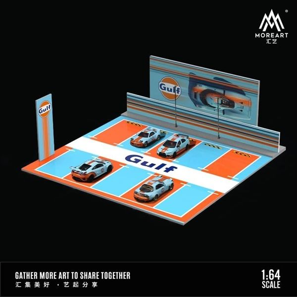  Hộp trưng bày mô phỏng bãi đỗ xe Gulf racing blue orange tỉ lệ 1:64 MoreArt MO925009 
