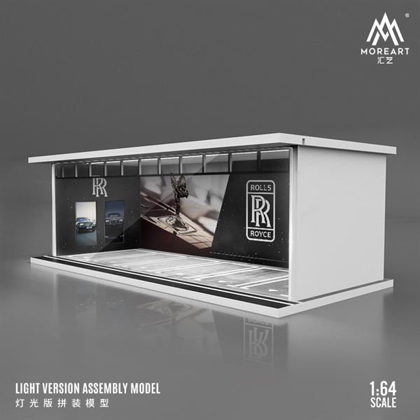  Hộp trưng bày mica mô phỏng showroom Rolls Royce - có đèn kích thước 30x13.3x10cm tỉ lệ 1:64 MoreArt MO914037 