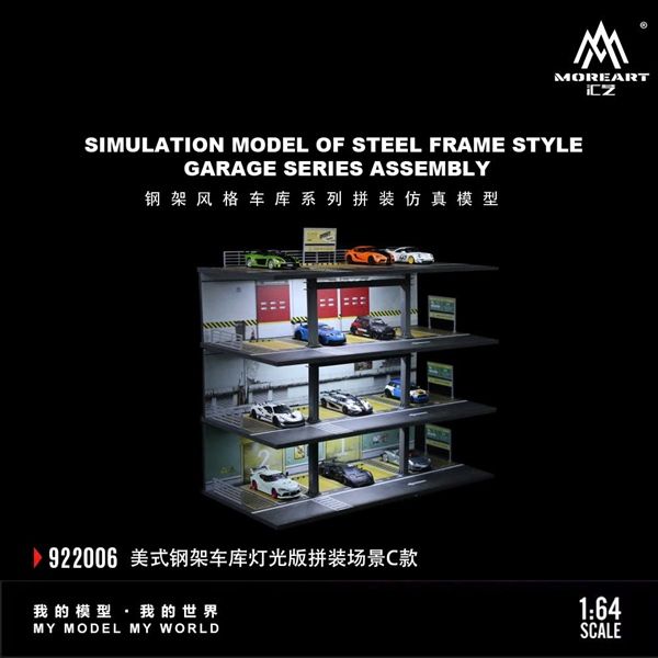  Hộp trưng bày mica mô phỏng bãi đỗ xe 3 tầng có đèn American Model C kích thước 30x15x28.5cm tỉ lệ 1:64 MoreArt MO922006 