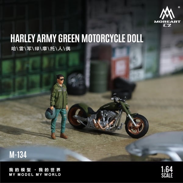  Mô hình xe và nhân vật figure Harley Army green tỉ lệ 1:64 MoreArt MO222134 