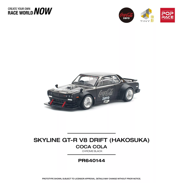  Mô hình xe Nissan Skyline GT-R V8 Drift (Hakosuka) Coca Cola Zero Black Chrome tỉ lệ 1:64 Poprace PR640144 