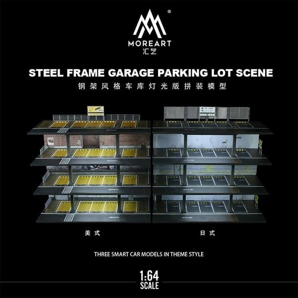  Hộp trưng bày mica mô phỏng bãi đỗ xe 3 tầng có đèn Jpan - JDM kích thước 30x30x10cm tỉ lệ 1:64 MoreArt MO922003 