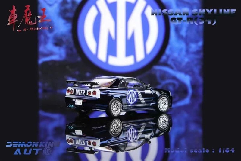  Mô hình xe Nisan Skyline GTR R34 Compioni D'Italia Metallic blue mở được capo tỉ lệ 1:64 Demon king OT64426 