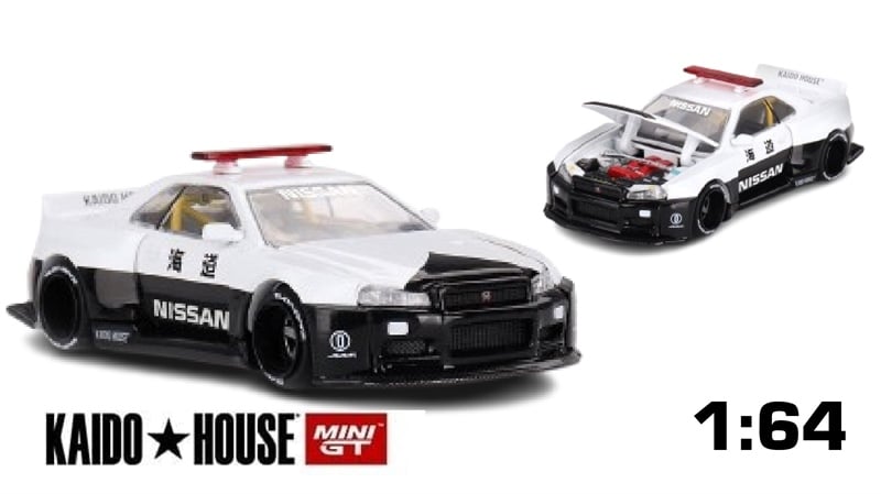  Mô hình xe Nissan Skyline GT R - R34 police V2 AERO tỉ lệ 1:64 Kaido House KHMG120 