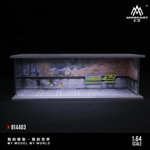  Hộp trưng bày mô phỏng bãi đỗ xe cạnh vường hoa anh đào Sakura Parking Lot - Lighting Edition Scene có đèn - mica tỉ lệ 1:64 MoreartMO914403 