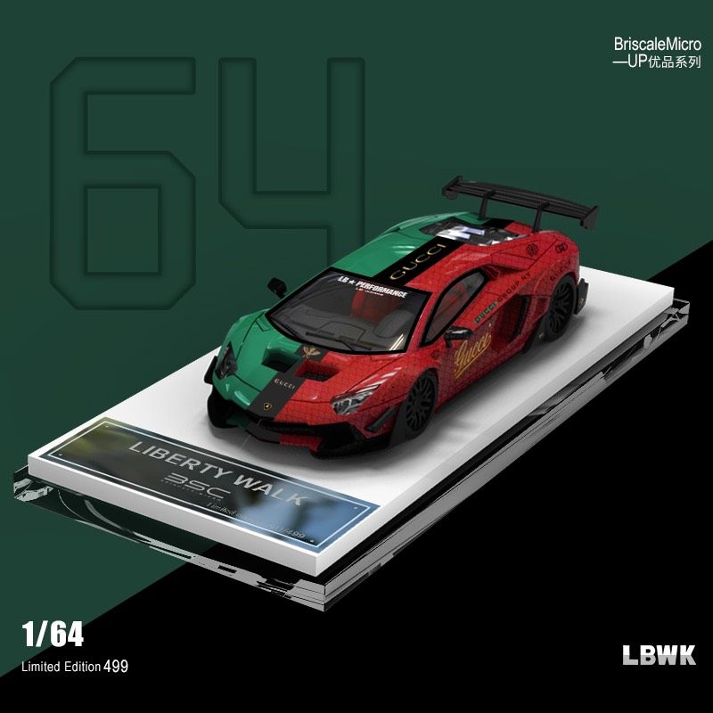  Mô hình xe Lamborghini Aventador LP700-4 2.0 Gucci Red & green Limited 499pcs tỉ lệ 1:64 Briscale Micro BSC 