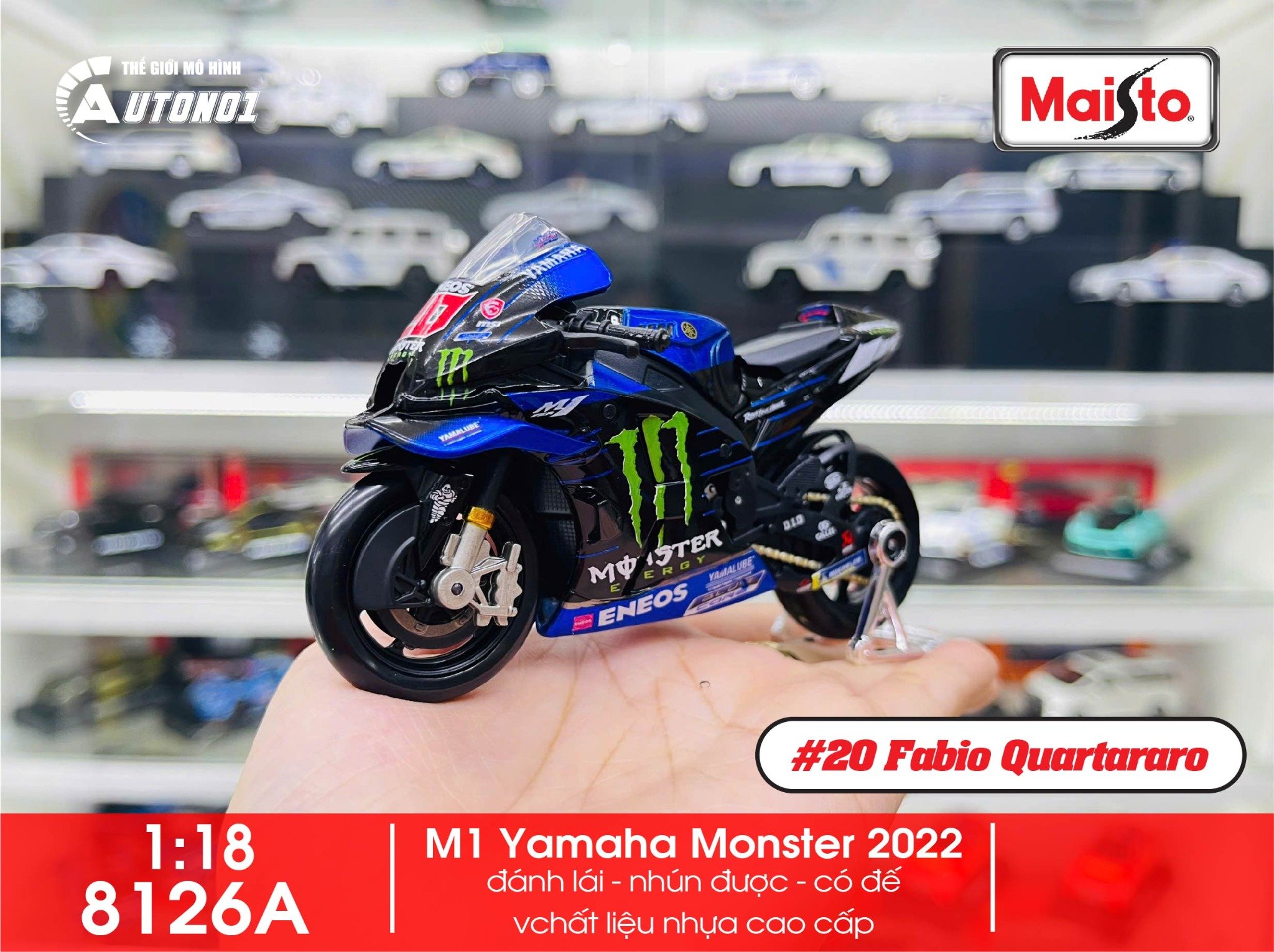  Mô hình xe mô tô GP M1 Yamaha Monster Energy Racing 2022 tỉ lệ 1:18 Maisto 8126 