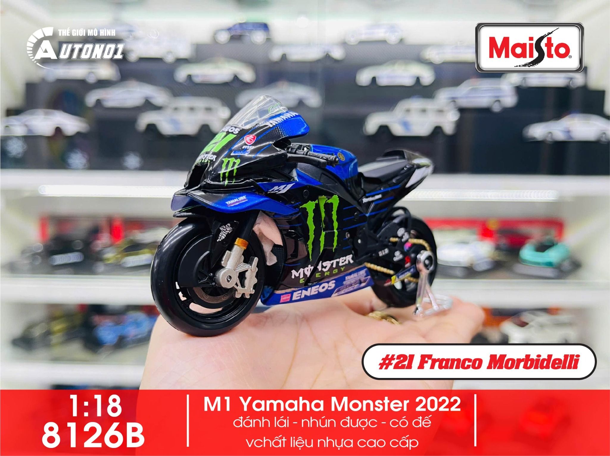  Mô hình xe mô tô GP M1 Yamaha Monster Energy Racing 2022 tỉ lệ 1:18 Maisto 8126 
