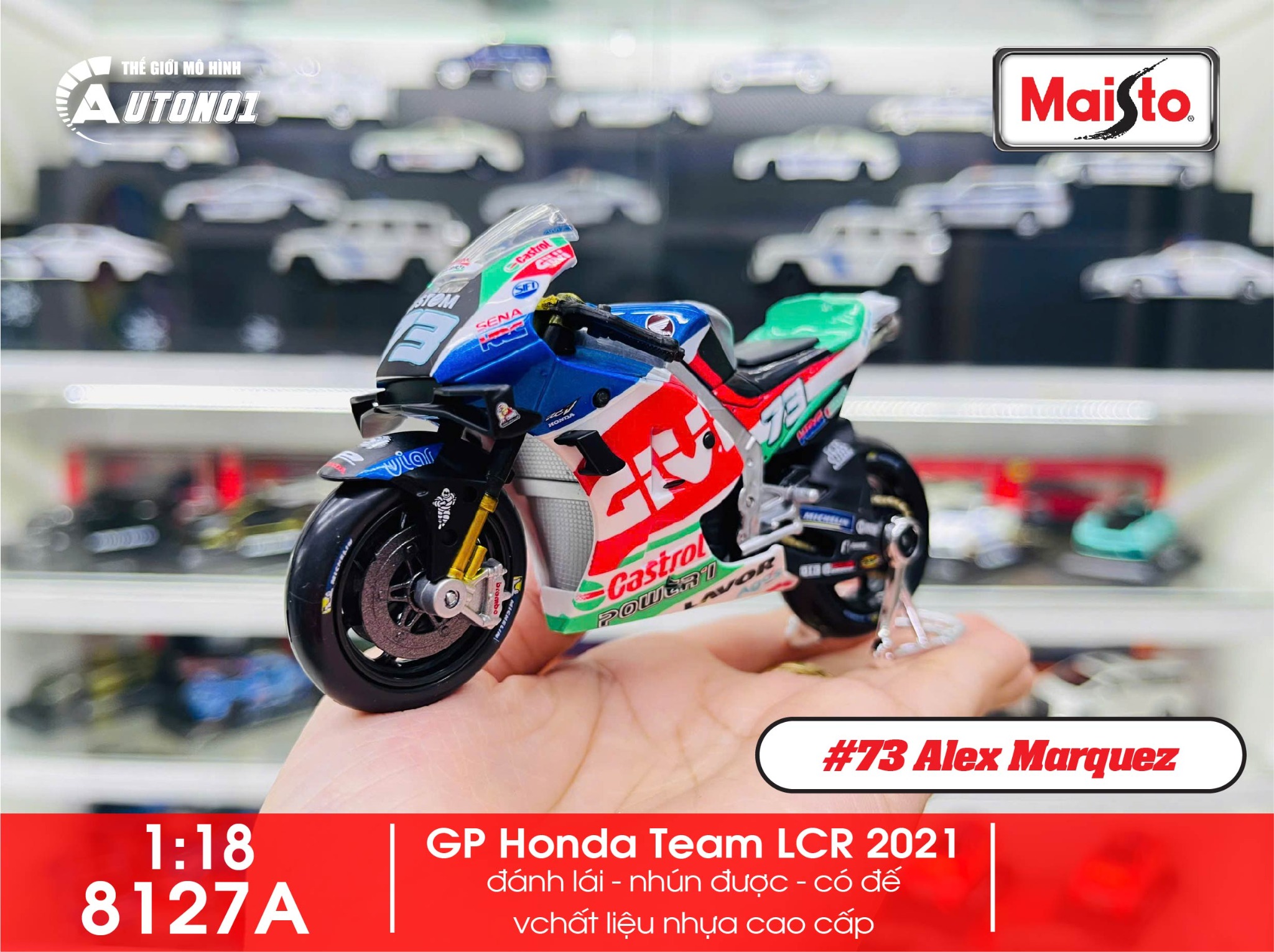 Mô hình xe mô tô GP Honda Team LCR 2021 tỉ lệ 1:18 Maisto 8127 