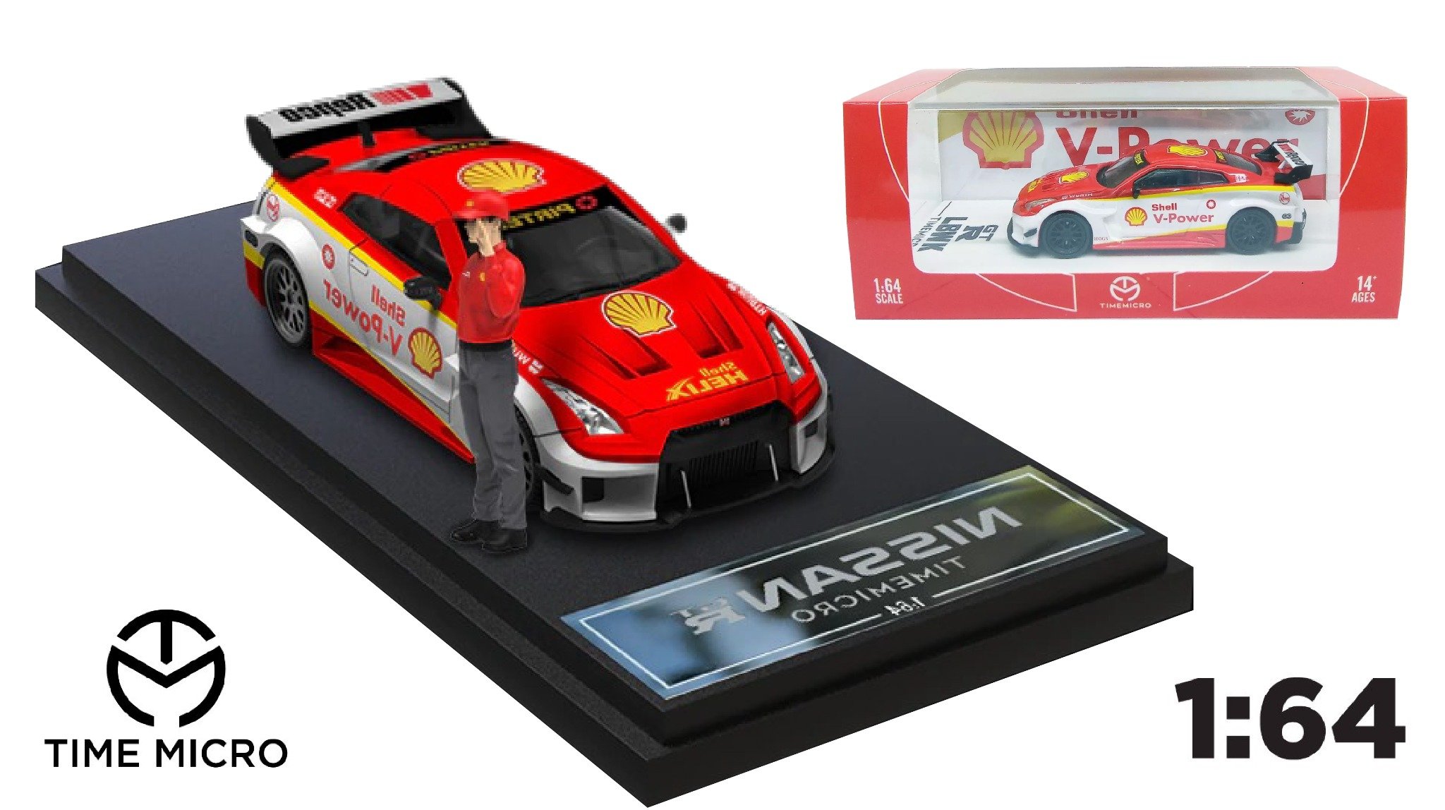  Mô hình xe Nissan GTR 3.0 LBWK version Shel Oil tỉ lệ 1:64 Time Micro 