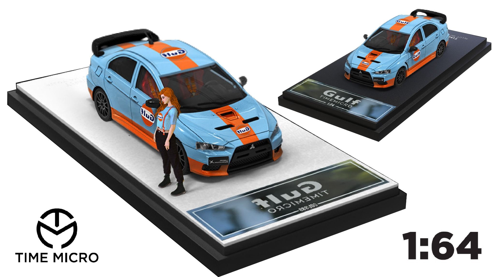  Mô hình xe Mitsubishi EVO 10th generation Gulf Oil tỉ lệ 1:64 Time Micro 